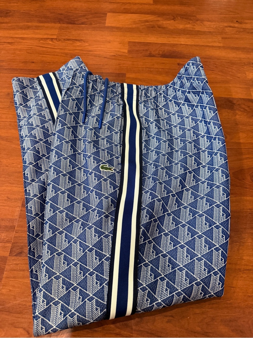 Lacoste Sweatpants Men's Sz XL Paris Monogram Jacquard Blue White Drawstring